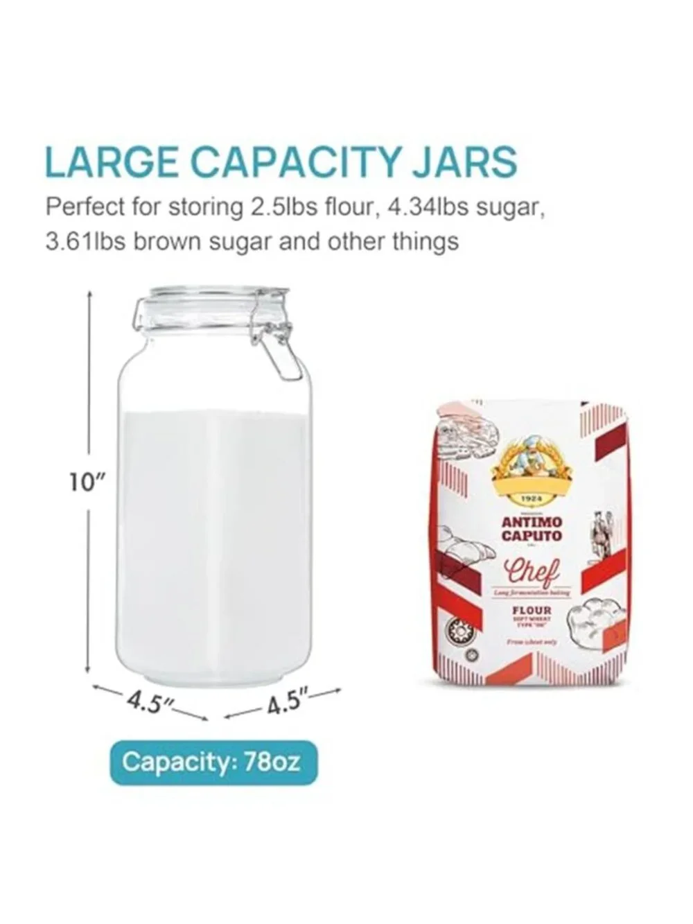78oz Glass Food Storage Jars with Airtight Clamp Lids, 3 Pack Large Canister
